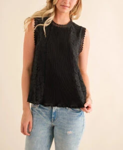 Cozy Co Lace Trim Sleeveless Top
