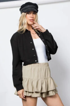 Fleece Cropped Bomber -Best Clothing Store Fleece Cropped Bomber BLACK 2 10184.1710522516