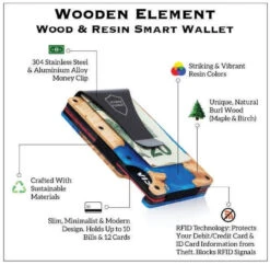 Best Clothing Store -Best Clothing Store Wooden Element RFID Wallet Royal Blue Gold White S 2 64223.1716472767